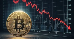 Gráfico financiero mostrando la caída de Bitcoin