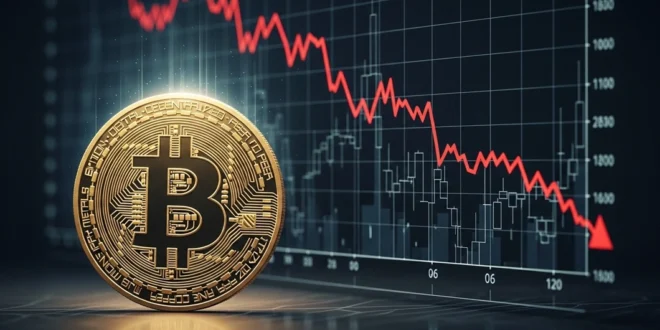 Gráfico financiero mostrando la caída de Bitcoin