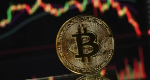 Gráfico financiero mostrando la caída de la criptomoneda Bitcoin