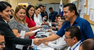 Funcionarios públicos recibiendo el pago del Décimo Tercer Mes en Panamá