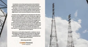 ETESA atribuye apagón a falla en transmisión y no a operación de planta minera